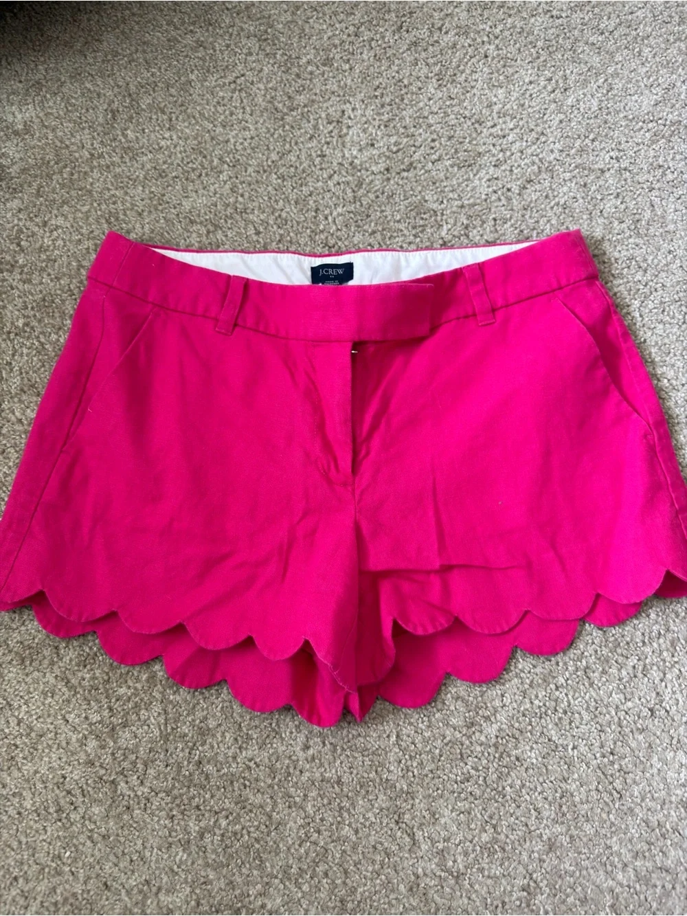 J. Crew Pink Scallop Hem Linen/Cotton Blend Shorts